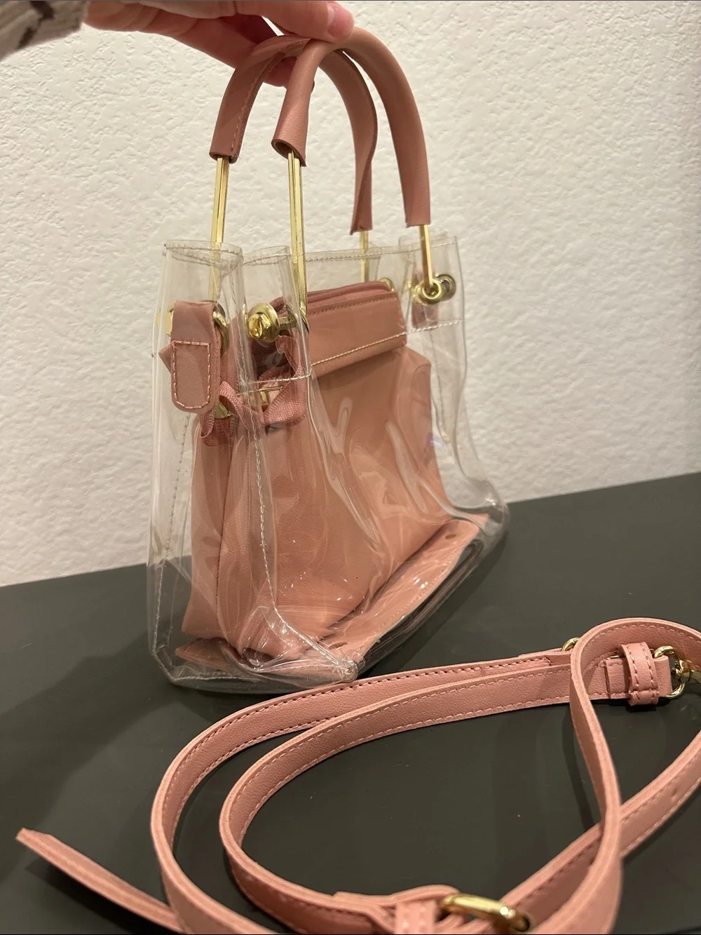 Clear Pink Tote Bag with Removable Pink Insert - Picture 2 of 3